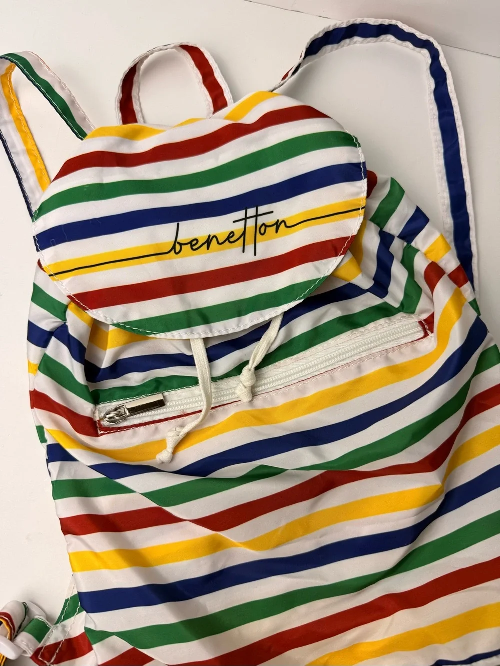United Colors of Benetton Kid Lightweight Multicolor Striped Drawstring Backpack